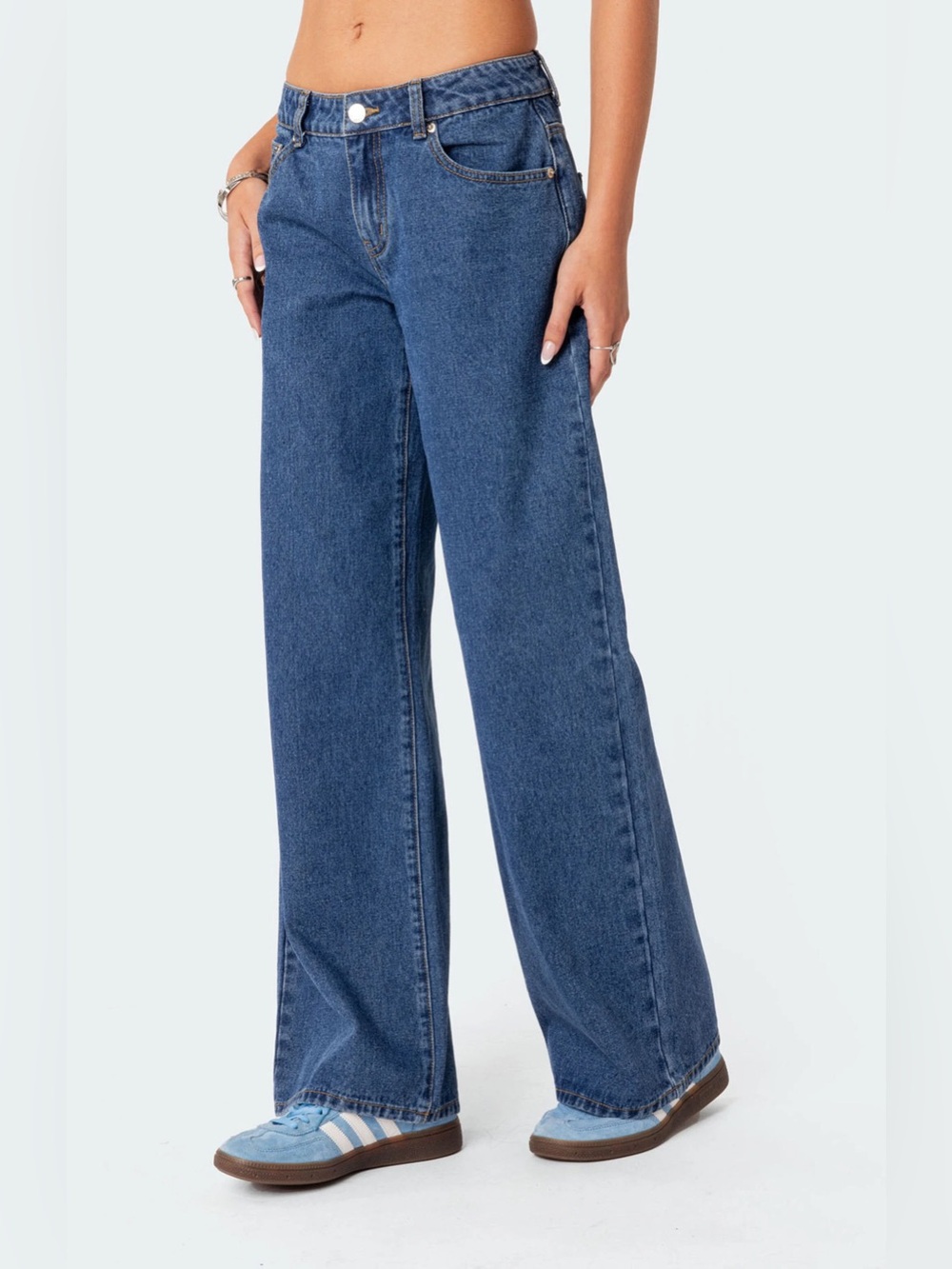 Medium Wash Relaxed Style Straight Leg Mid Waist Low Rise Denim Jean Pants Sz L
